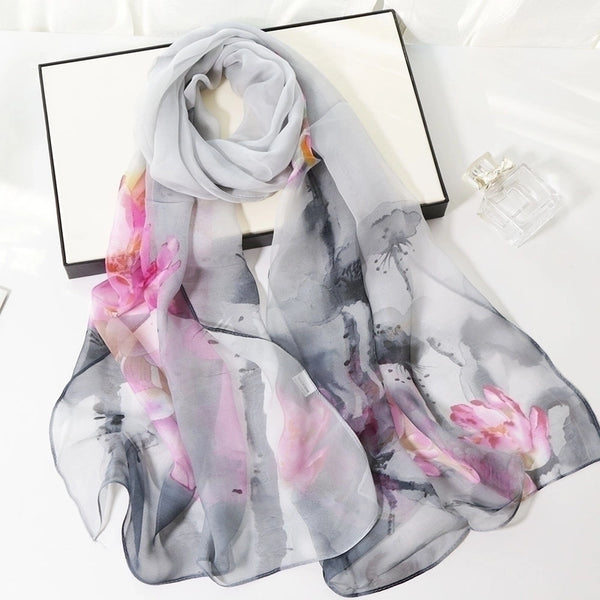 Women's Elegant Flower Georgette Silk Scarves