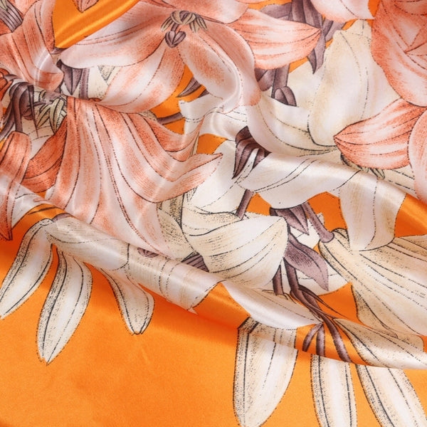 Women's Elegant Flower Satin Printing Silk Scarves