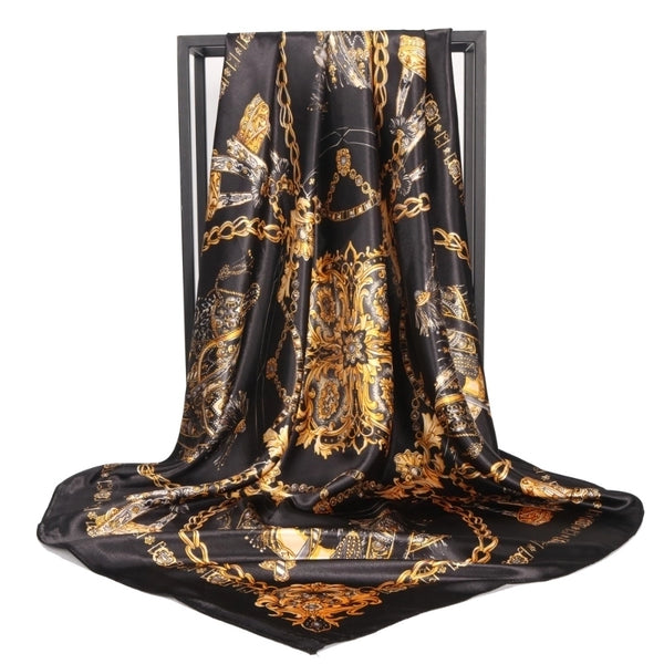 Women's Elegant Lady Modern Style Printing Satin Silk Scarf