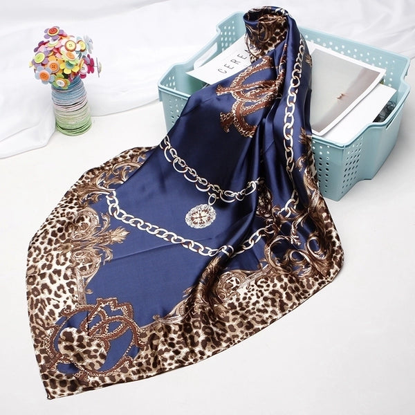 Women's Elegant Leopard Satin Printing Silk Scarves