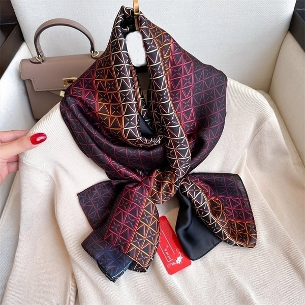 Women's Elegant Modern Style Geometric Satin Printing Silk Scarf Shawl