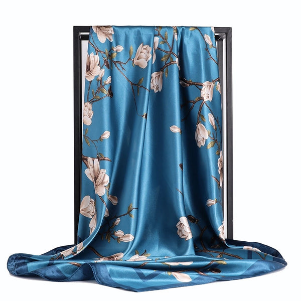 Women's Elegant Printing Color Block Satin Printing Silk Scarf