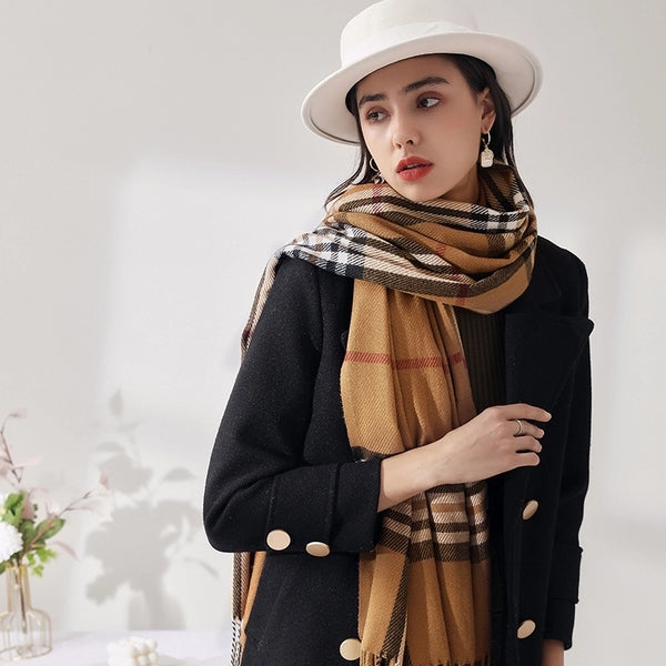 Women's Elegant Retro Plaid Imitation Cashmere Scarf