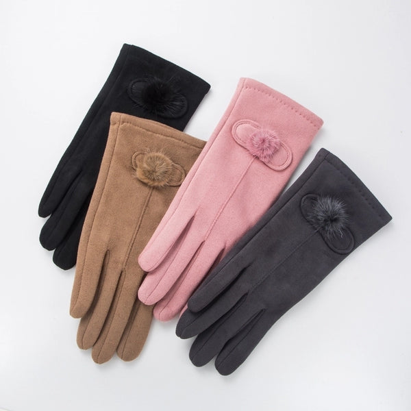 Women's Elegant Solid Color Plush Polyester Warm Gloves 1 Piece