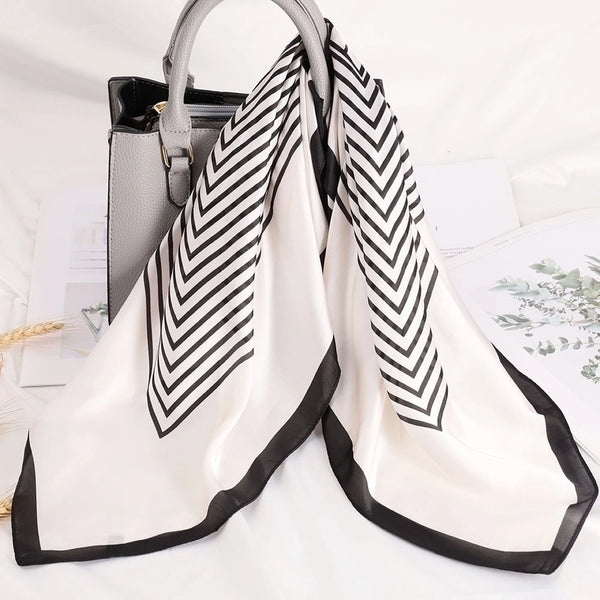 Women's Elegant Streetwear Color Block Stripe Satin Silk Scarf