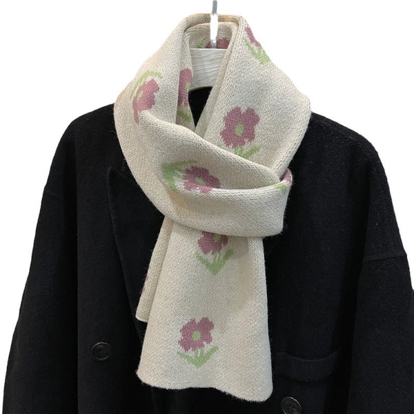 Women's Elegant Sweet Flower Knit Scarf