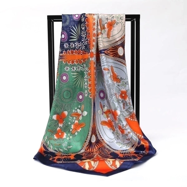 Women's Fashion Flower Satin Printing Silk Scarves