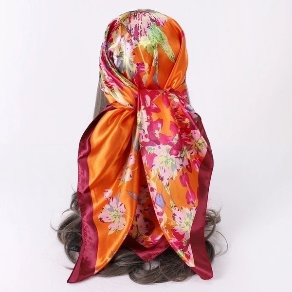 Women's Fashion Flower Satin Printing Silk Scarves