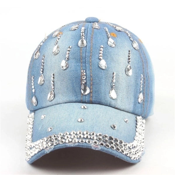 Women's Fashion Gradient Color Rhinestone Curved Eaves Baseball Cap