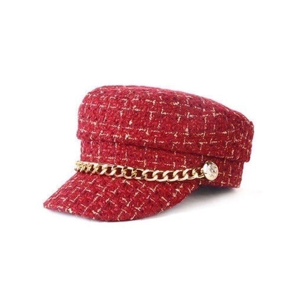 Women's Fashion Lattice Chain Curved Eaves Beret Hat