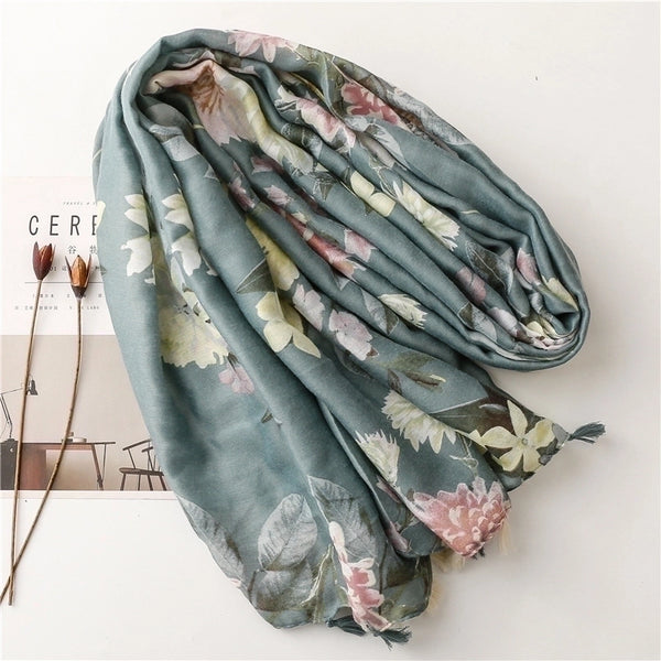 Women's Fashion Leaf Flower Polyester Silk Scarves