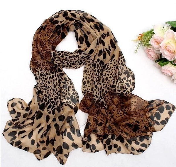 Women's Fashion Leopard Chiffon Patchwork Silk Scarves