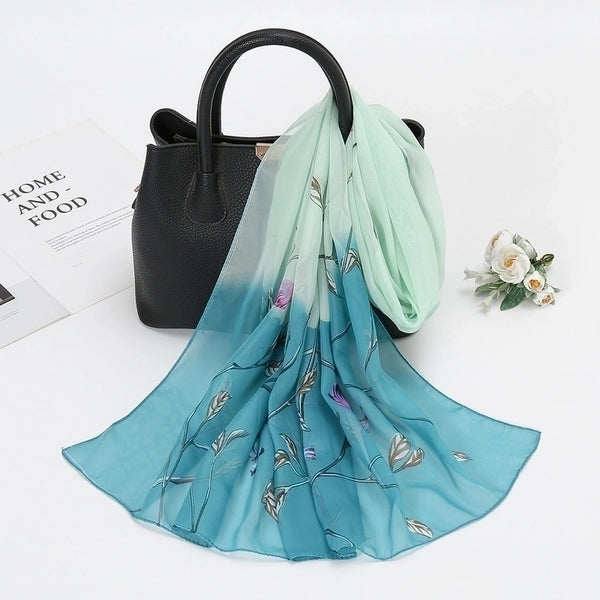 Women's Fashion Plant Chiffon Printing Silk Scarves