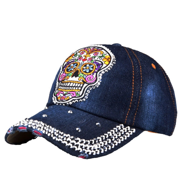 Women'S Fashion Skull Rhinestone Curved Eaves Baseball Cap