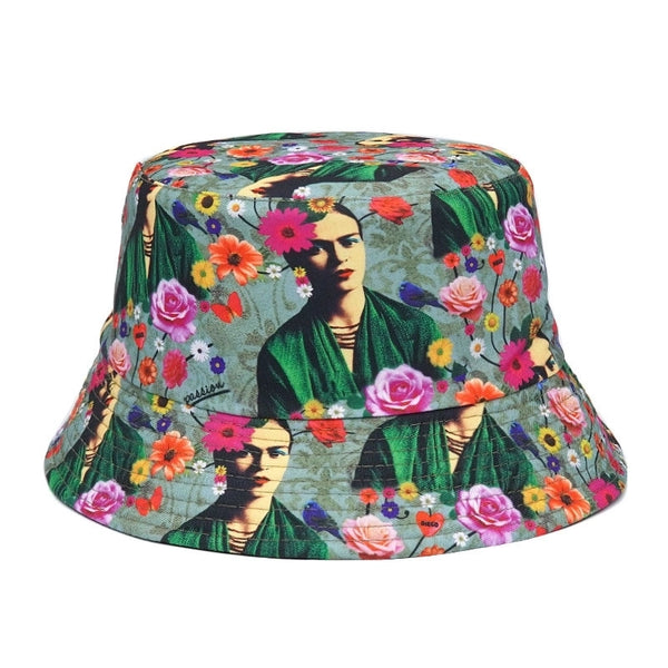 Women's Hawaiian Vacation Human Animal Coconut Tree Printing Painted Wide Eaves Bucket Hat