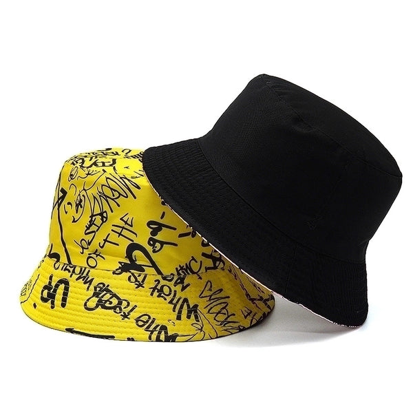 Women's Hip-hop Color Block Printing Flat Eaves Bucket Hat