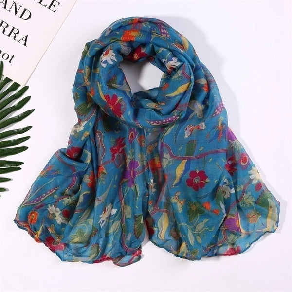 Women's Ig Style Elegant Flower Bird Polyester Scarf