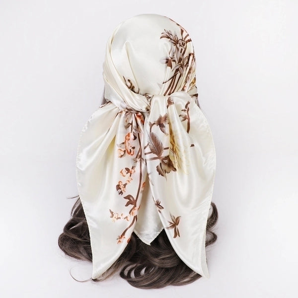 Women's Lady Flower Satin Printing Silk Scarf