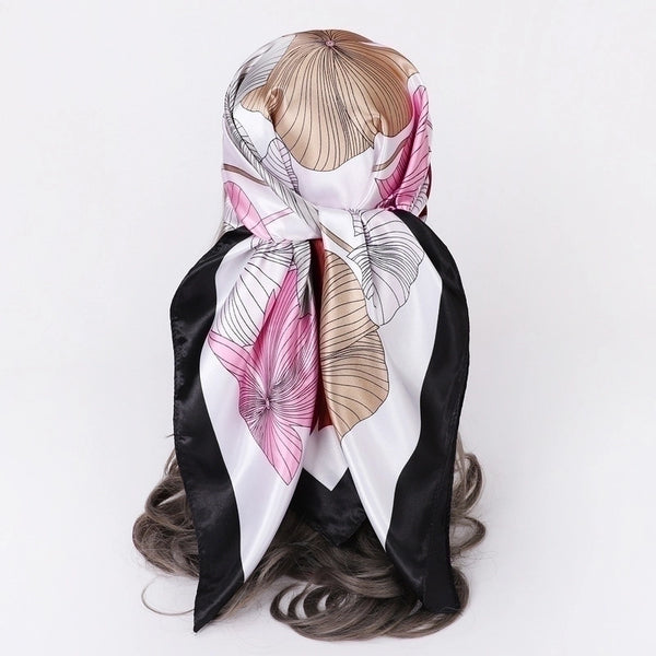 Women's Lady Flower Satin Printing Silk Scarf