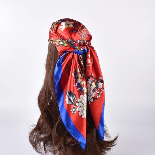 Women's Lady Flower Satin Printing Silk Scarf