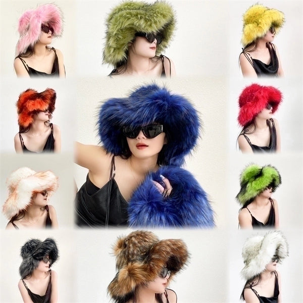 Women's Lady Punk Color Block Big Eaves Felt Hat