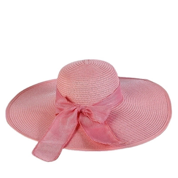 Women's Lady Solid Color Flat Eaves Straw Hat