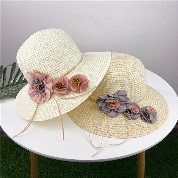 Women's Pastoral Flower Flowers Flat Eaves Straw Hat