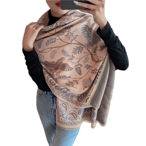 Women's Retro Color Block Imitation Cashmere Printing Scarf