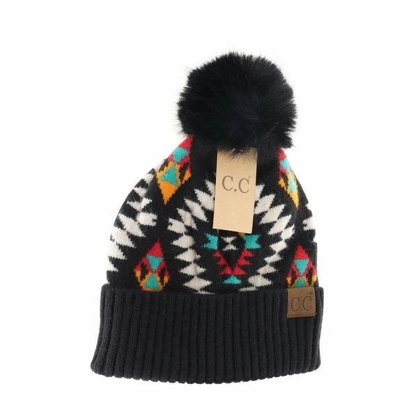 Women's Retro Color Block Pom Poms Crimping Wool Cap