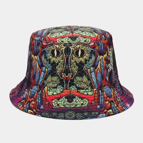 Women's Retro Color Block Printing Flat Eaves Bucket Hat