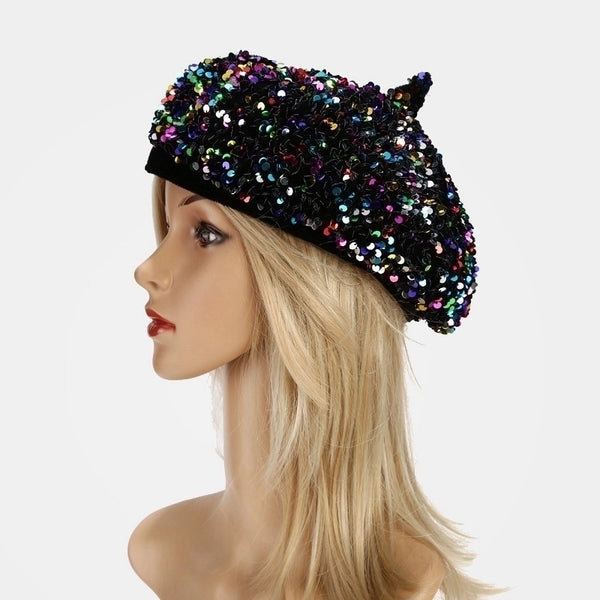 Women's Retro Lady Colorful Sequins Eaveless Beret Hat