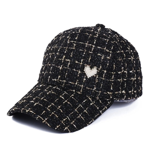 Women's Retro Simple Style Plaid Heart Shape Rhinestone Pearl Curved Eaves Ivy Cap