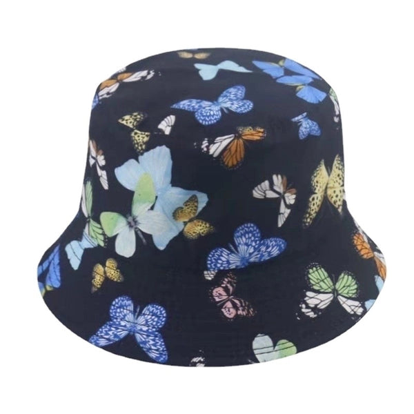 Women's Retro Sweet Pastoral Butterfly Printing Wide Eaves Bucket Hat