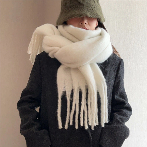 Women's Scarf Winter Solid Color Mohair Thickened New High-grade White  Lazy Shawl Scarf Warm Fashion