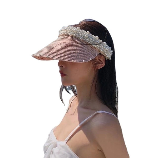 Women's Simple Style Classic Style Color Block Pearl Wide Eaves Sun Hat