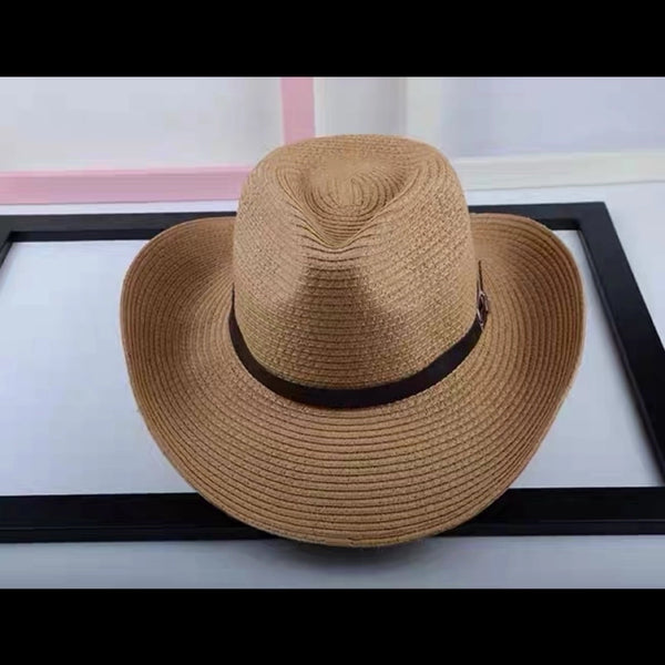 Women's Simple Style Color Block Crimping Straw Hat