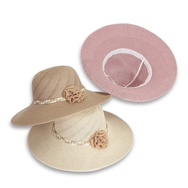 Women's Simple Style Flower Big Eaves Straw Hat