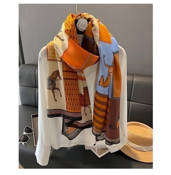 Women's Simple Style Horse Cotton And Linen Printing Scarf