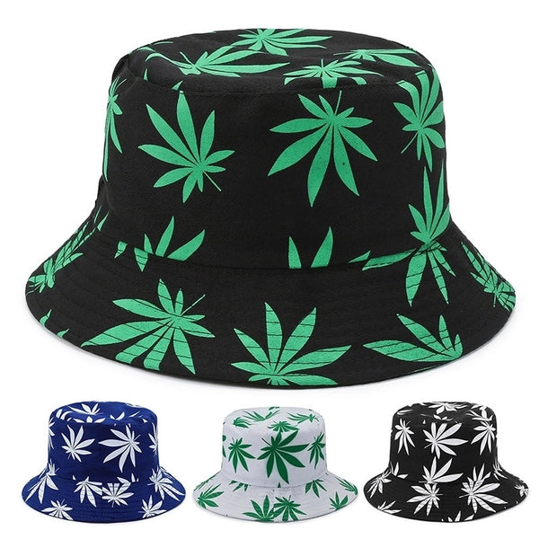 Women's Simple Style Leaves Printing Wide Eaves Bucket Hat