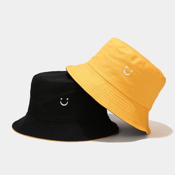 Women's Simple Style Smile Face Embroidery Flat Eaves Bucket Hat