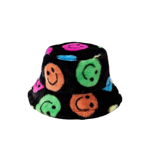 Women's Simple Style Smile Face Printing Flat Eaves Bucket Hat