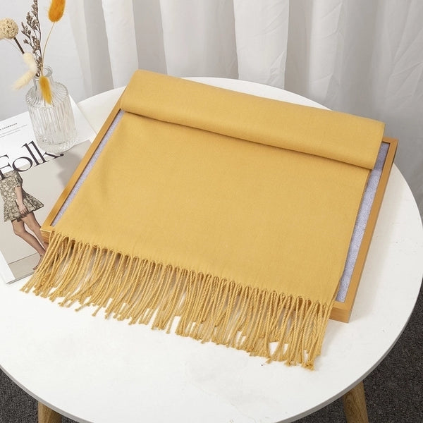 Women's Simple Style Solid Color Imitation Cashmere Tassel Scarf