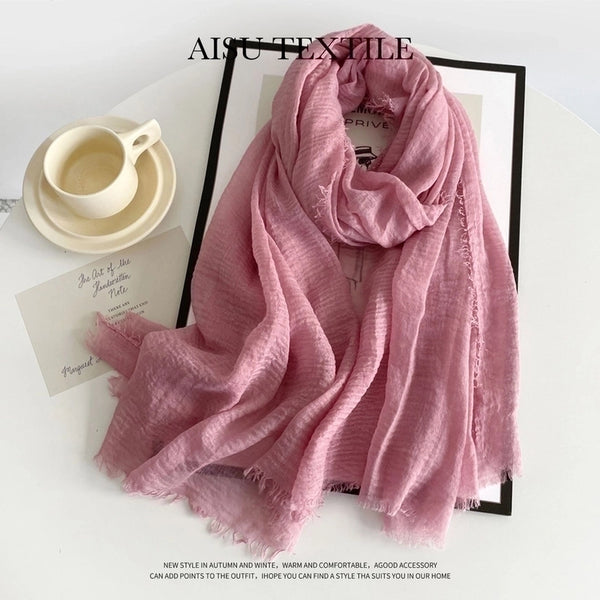 Women's Simple Style Solid Color Imitation Cotton And Linen Silk Scarf