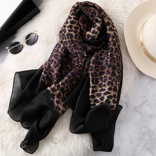 Women's Simple Style Streetwear Leopard Satin Printing And Dyeing Printing Scarf