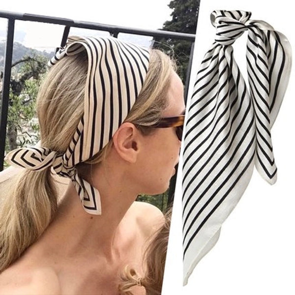 Women's Simple Style Stripe Satin Printing Silk Scarves