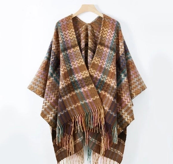 Women's Streetwear Color Block Imitation Cashmere Tassel Shawl