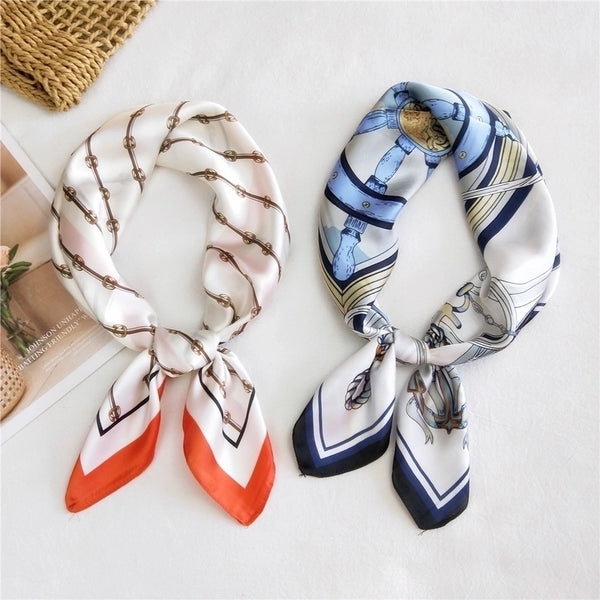 Women's Sweet Color Block Satin Printing Silk Scarves