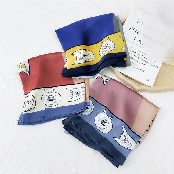 Women's Sweet Color Block Satin Printing Silk Scarves