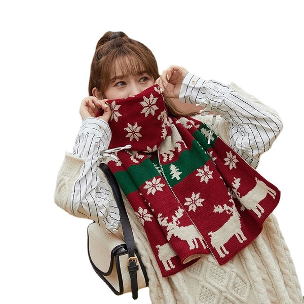 Women'S Sweet Deer Knit Embroidery Scarf