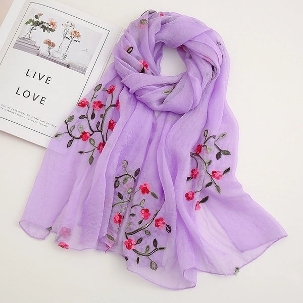 Women's Sweet Flower Chiffon Embroidery Winter Scarves